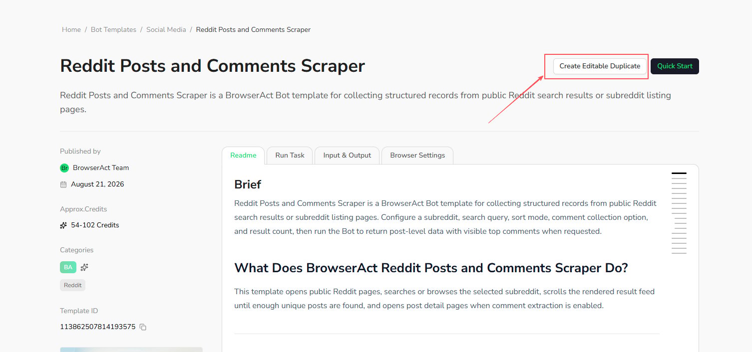 Create an editable duplicate from a Bot Template