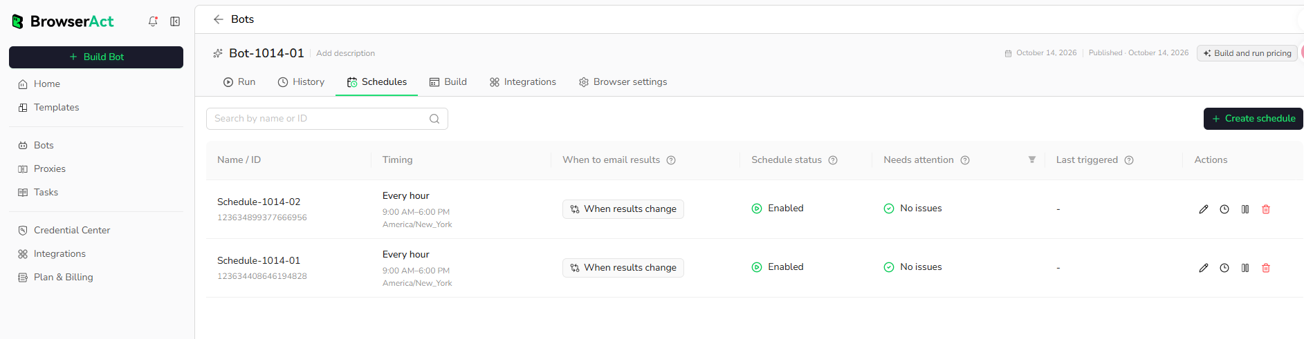 View multiple schedules for one Bot