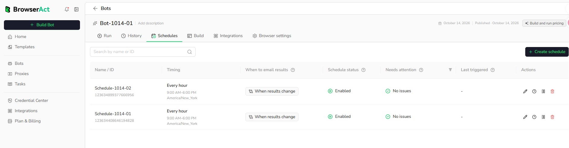 View multiple schedules for one Bot