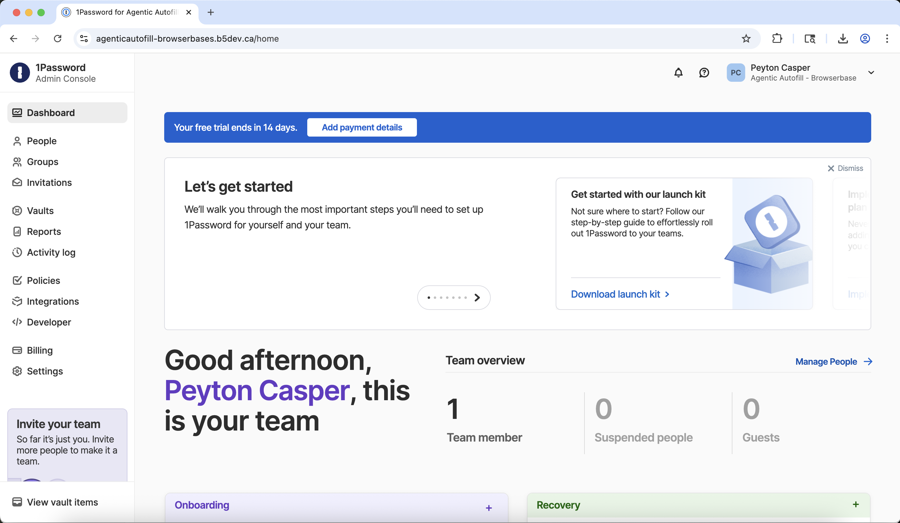 Navigate to Policies in 1Password web interface