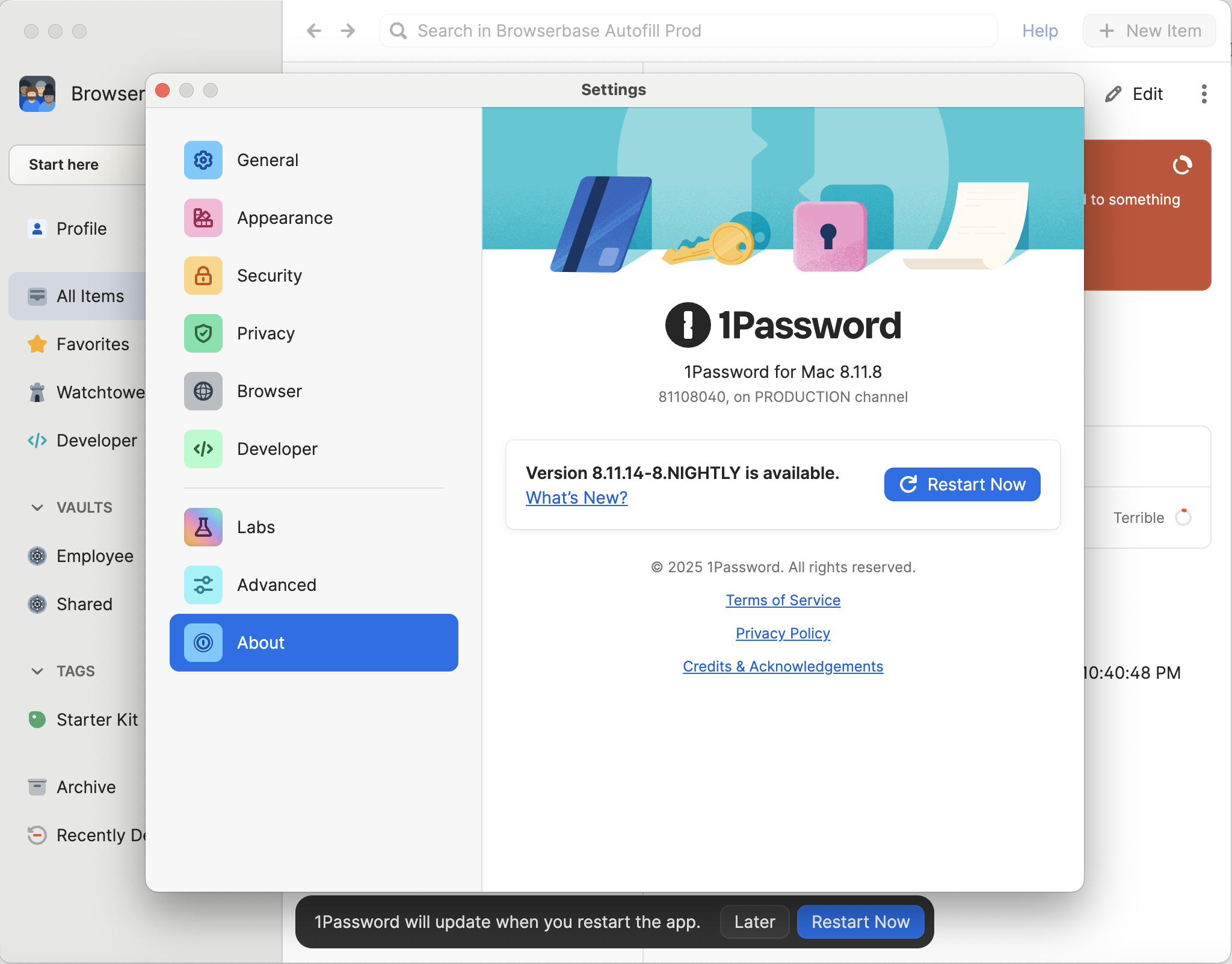 1Password Nightly successfully installed