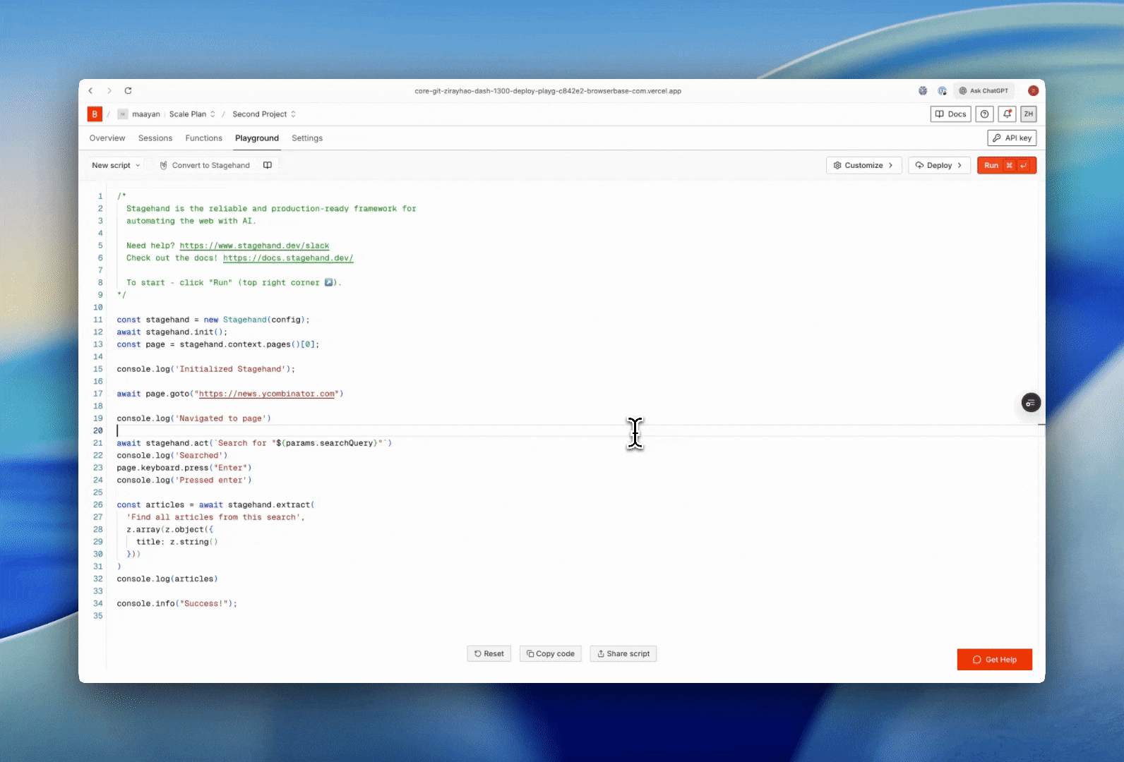 Deploying functions from the Playground
