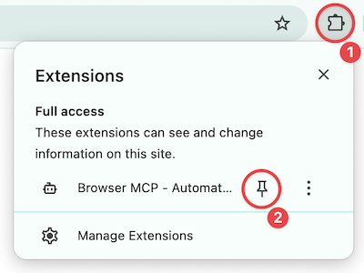 Pin the Browser MCP extension