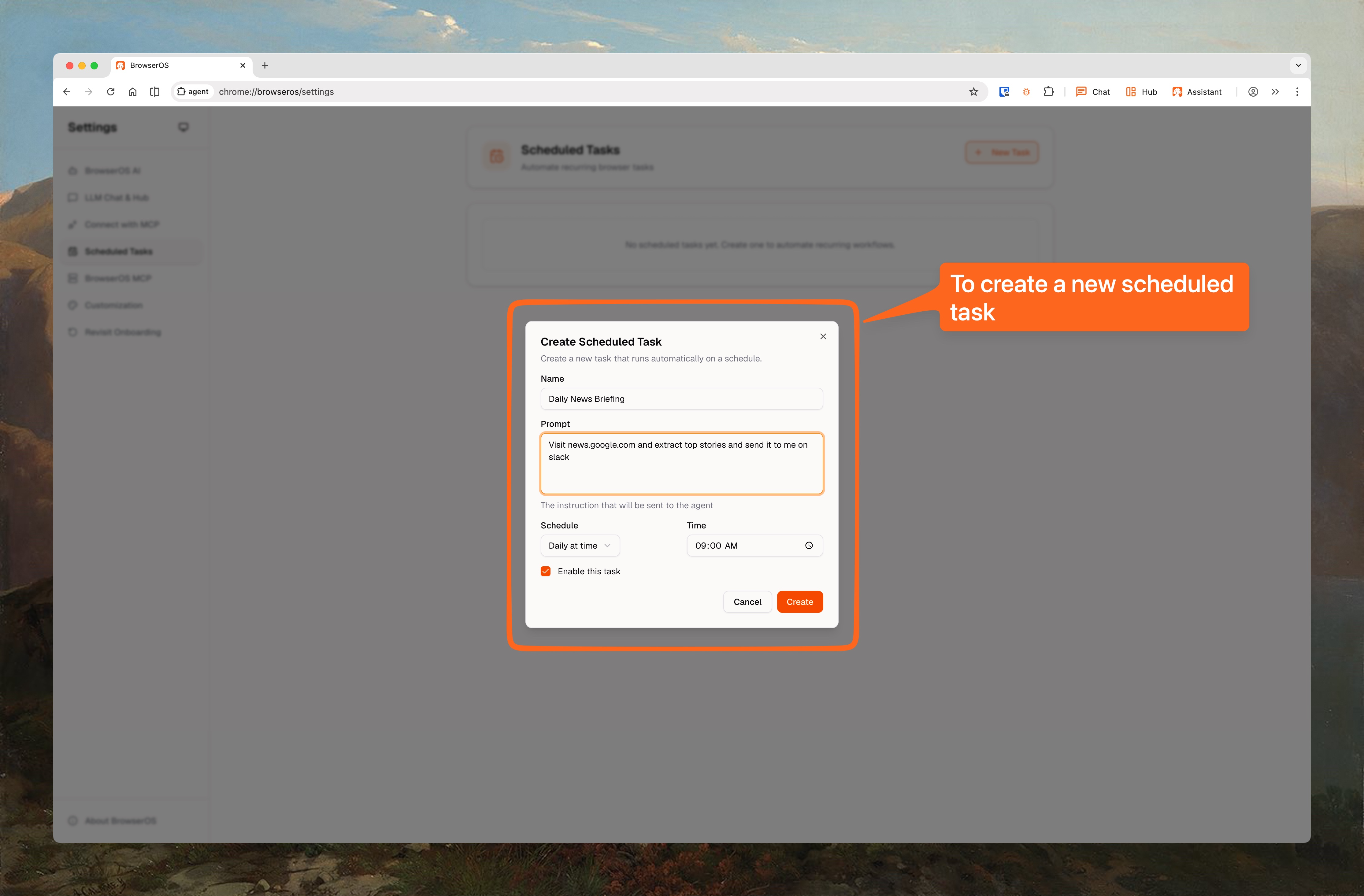 Create scheduled task dialog