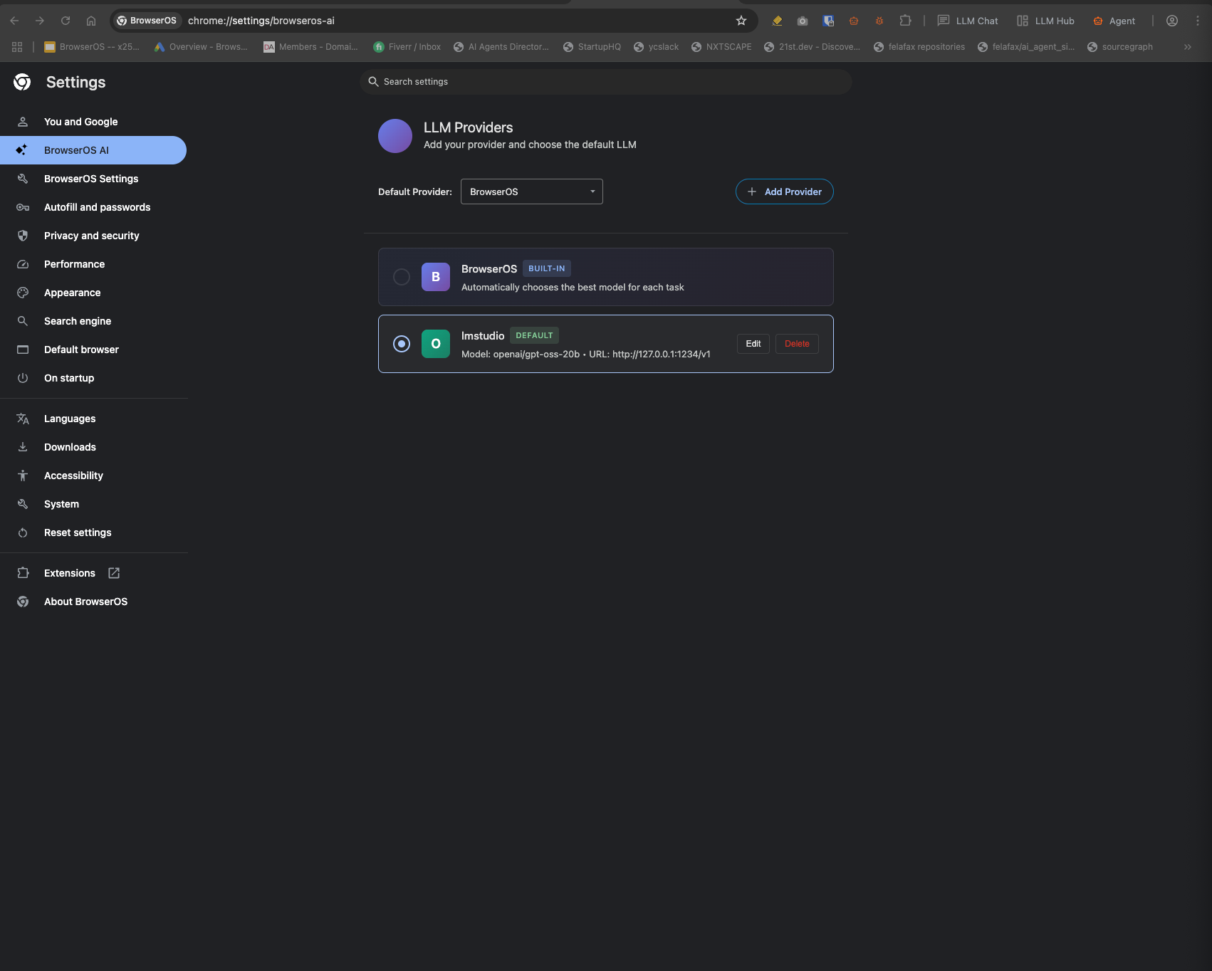 Configure BrowserOS to use LMStudio