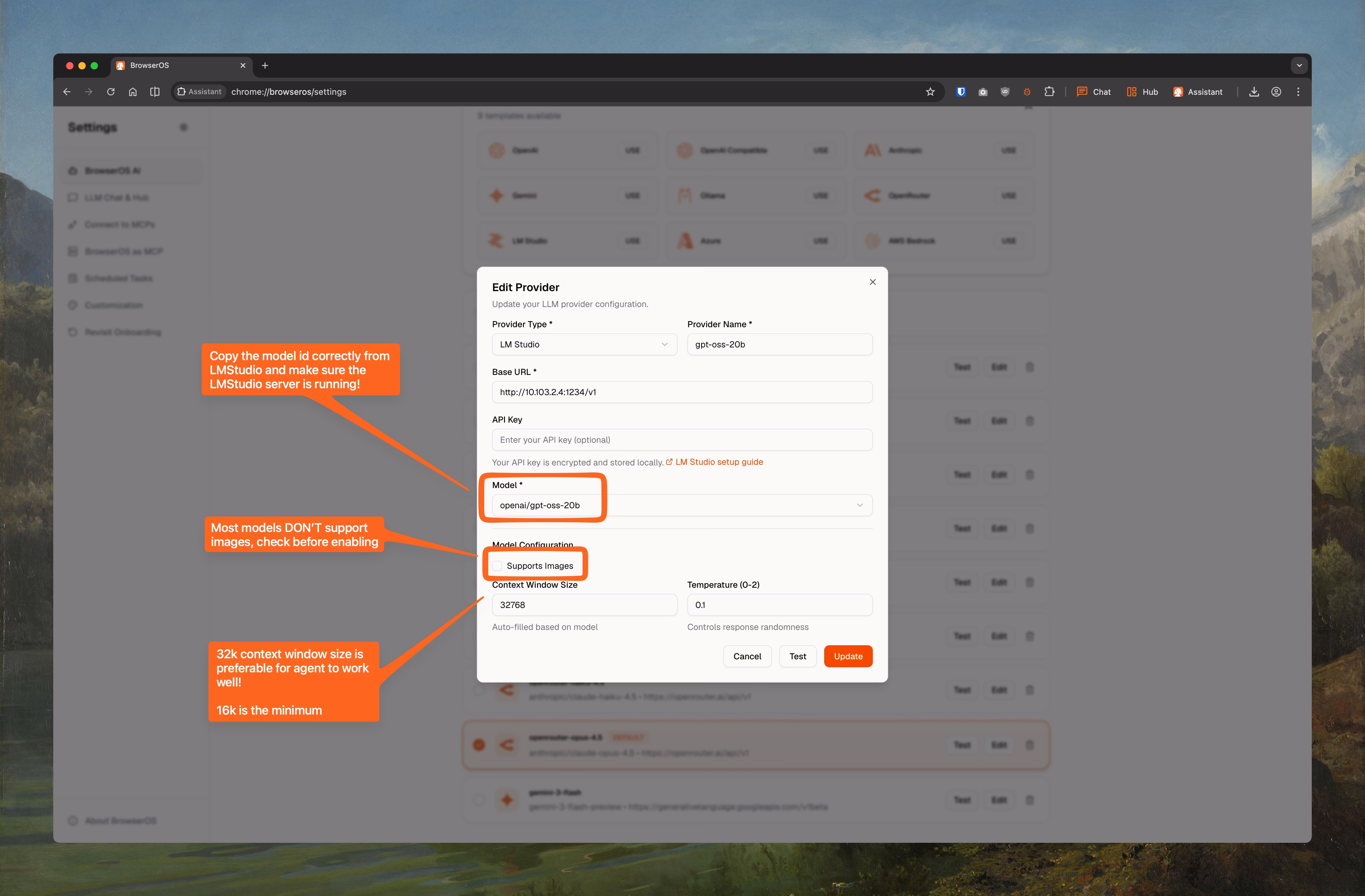 LM Studio in BrowserOS