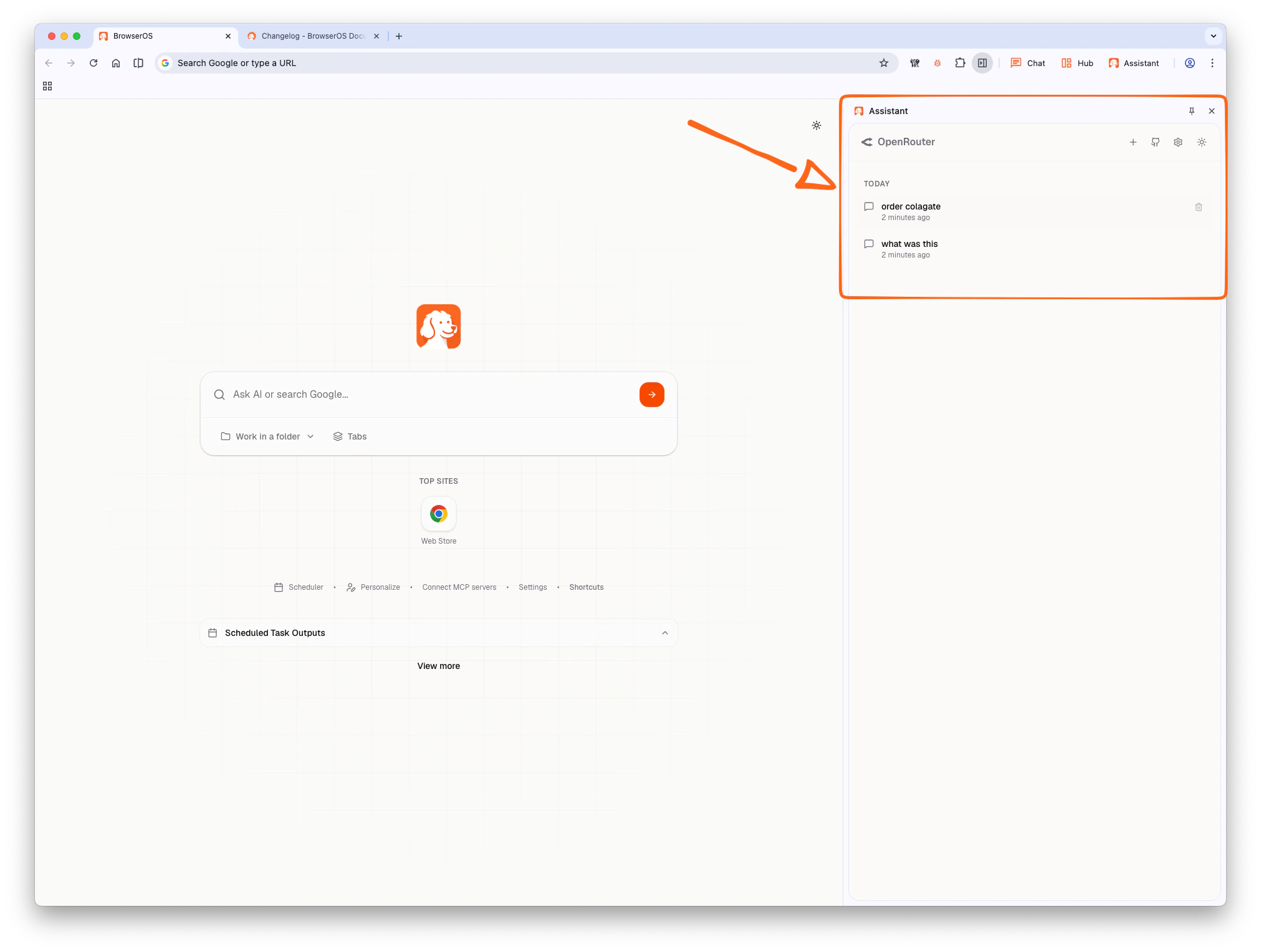 Agent history showing past conversations