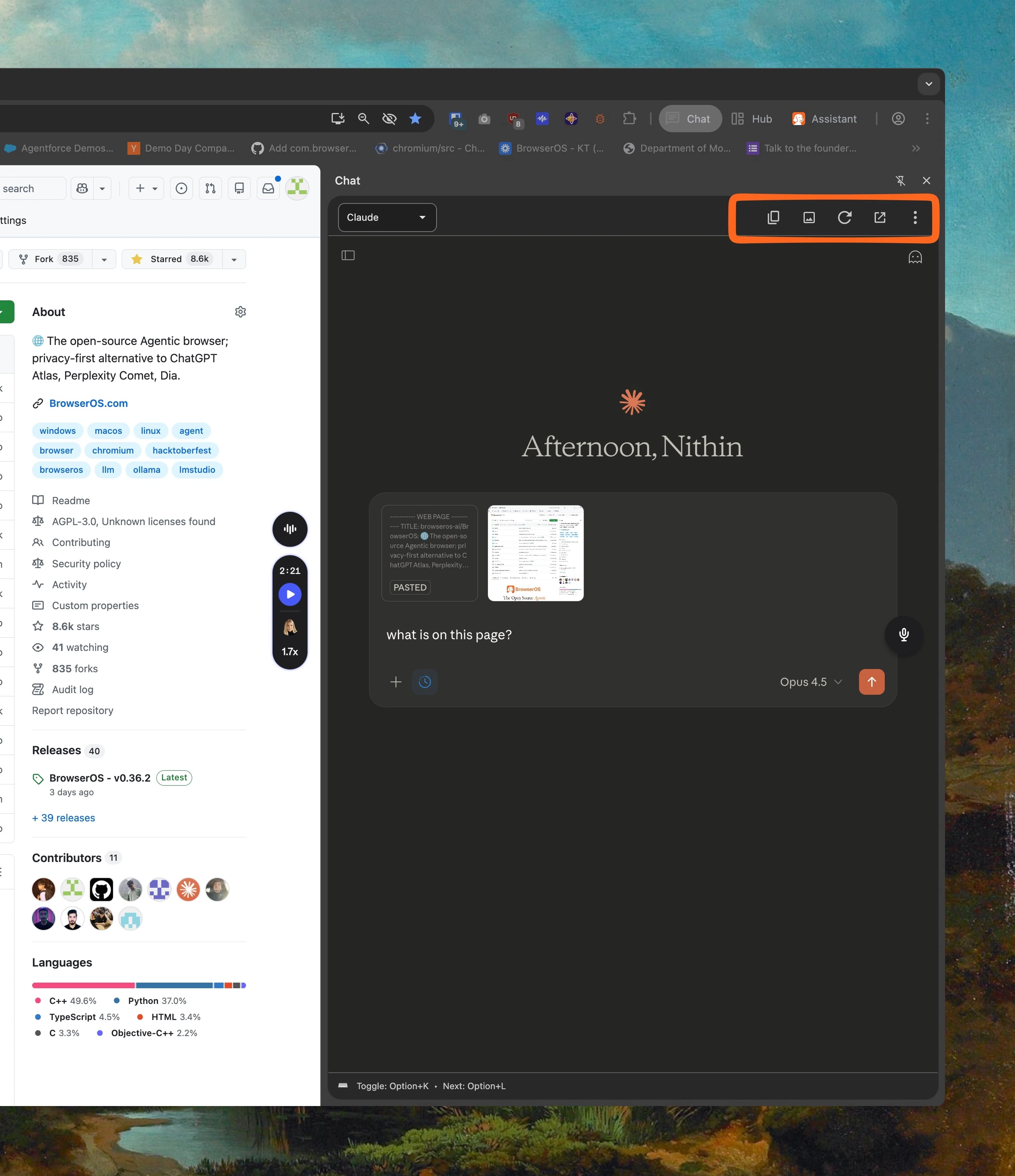 LLM Chat toolbar buttons