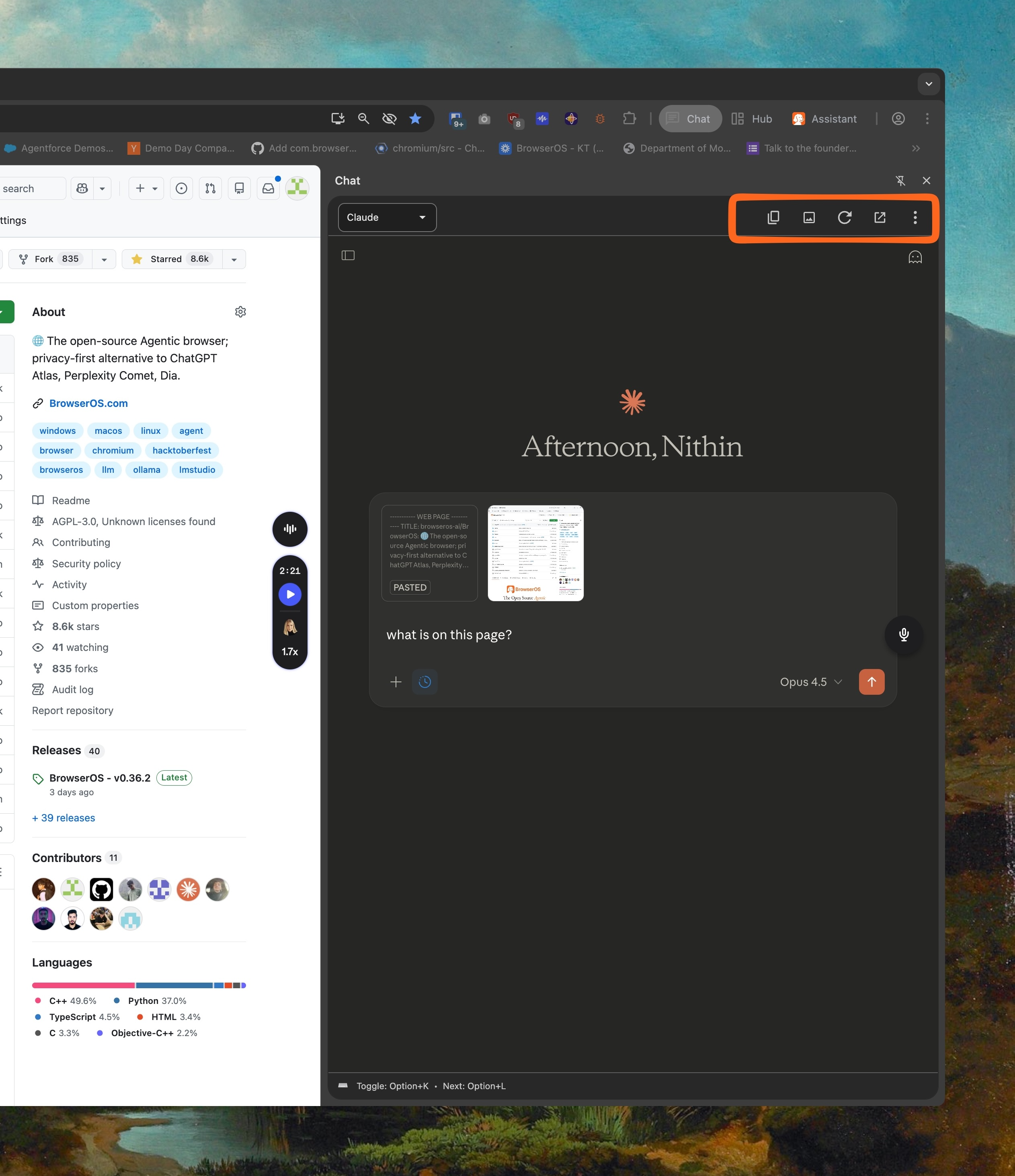LLM Chat toolbar buttons