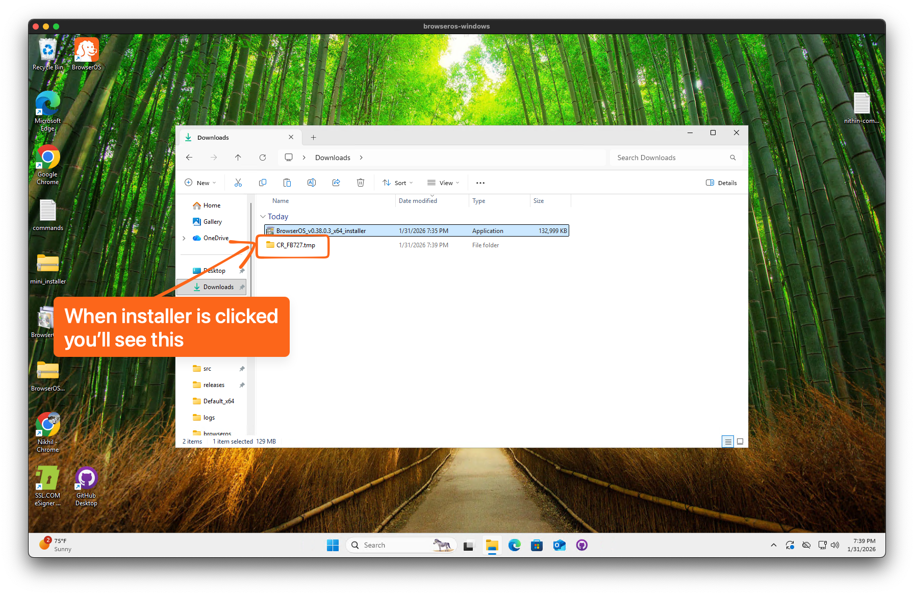 Temporary folder created by the installer