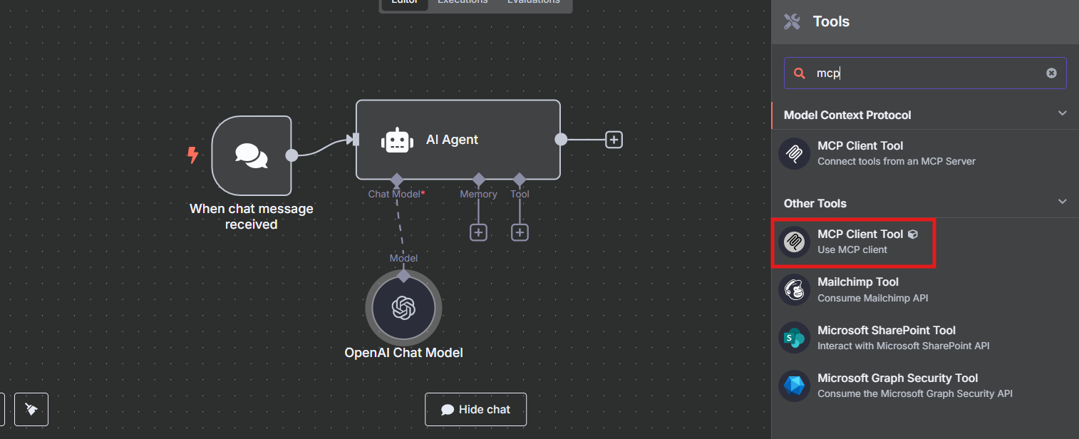 Add MCP Client tool to AI Agent