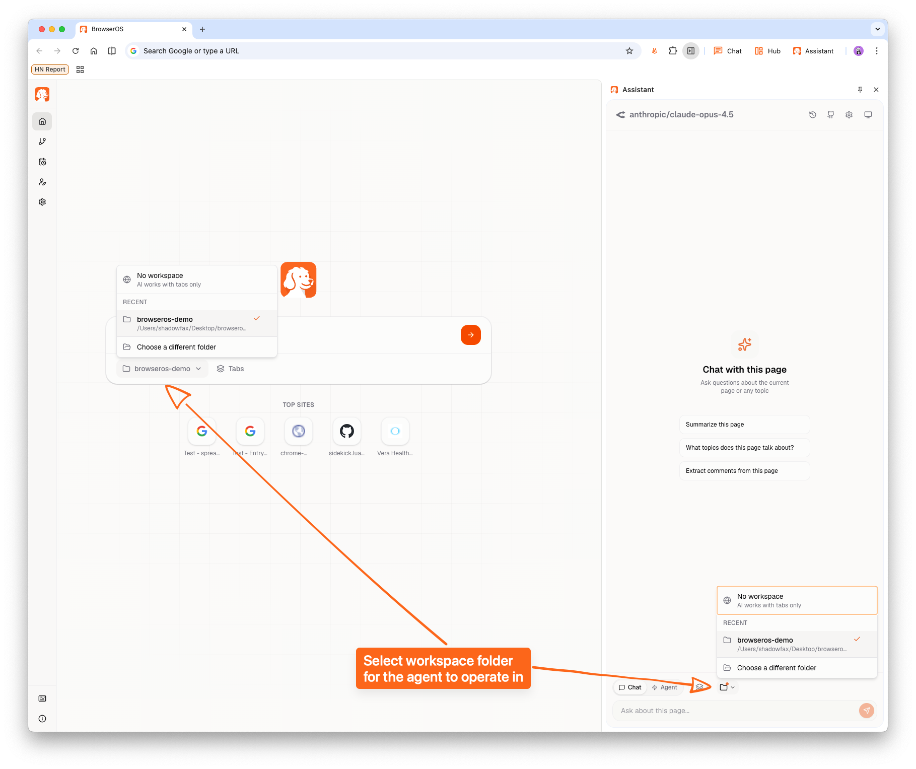 Select a workspace folder for the agent to operate in
