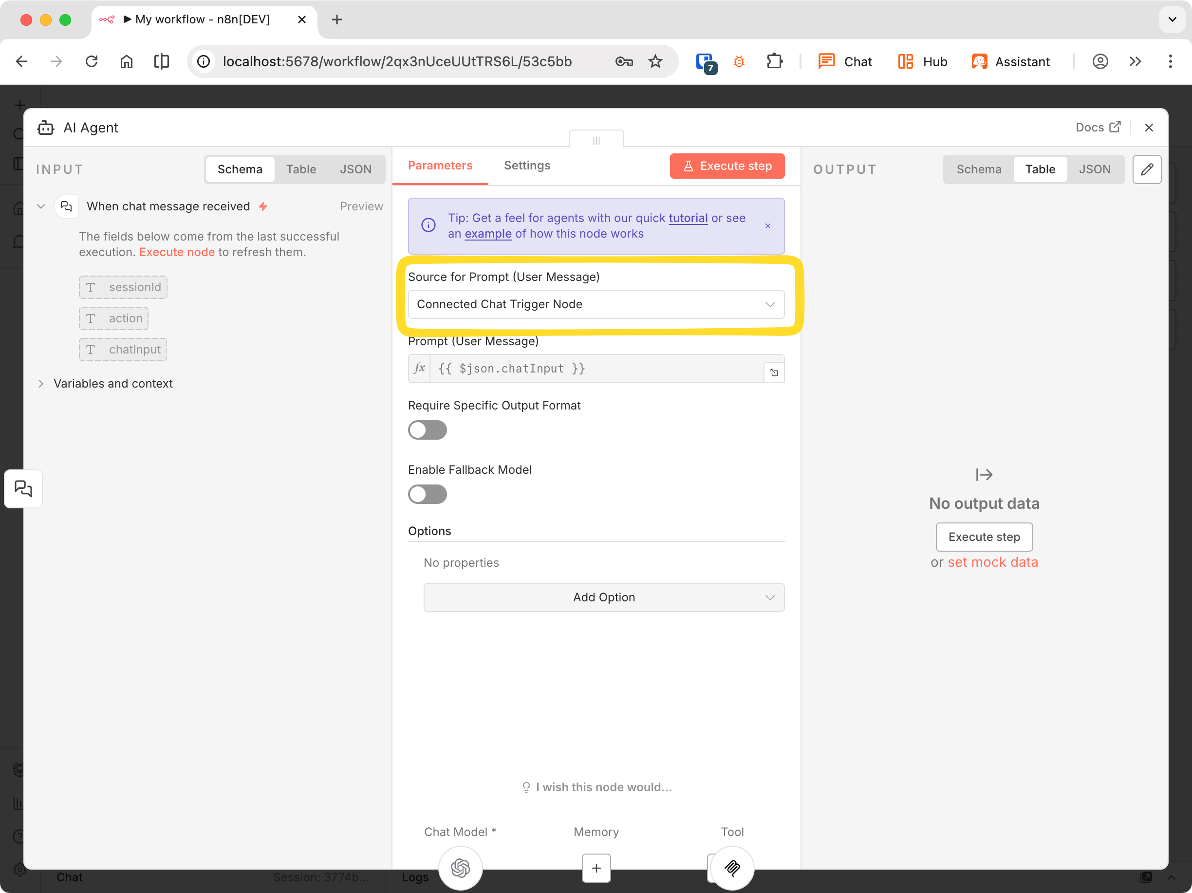 AI Agent prompt configuration