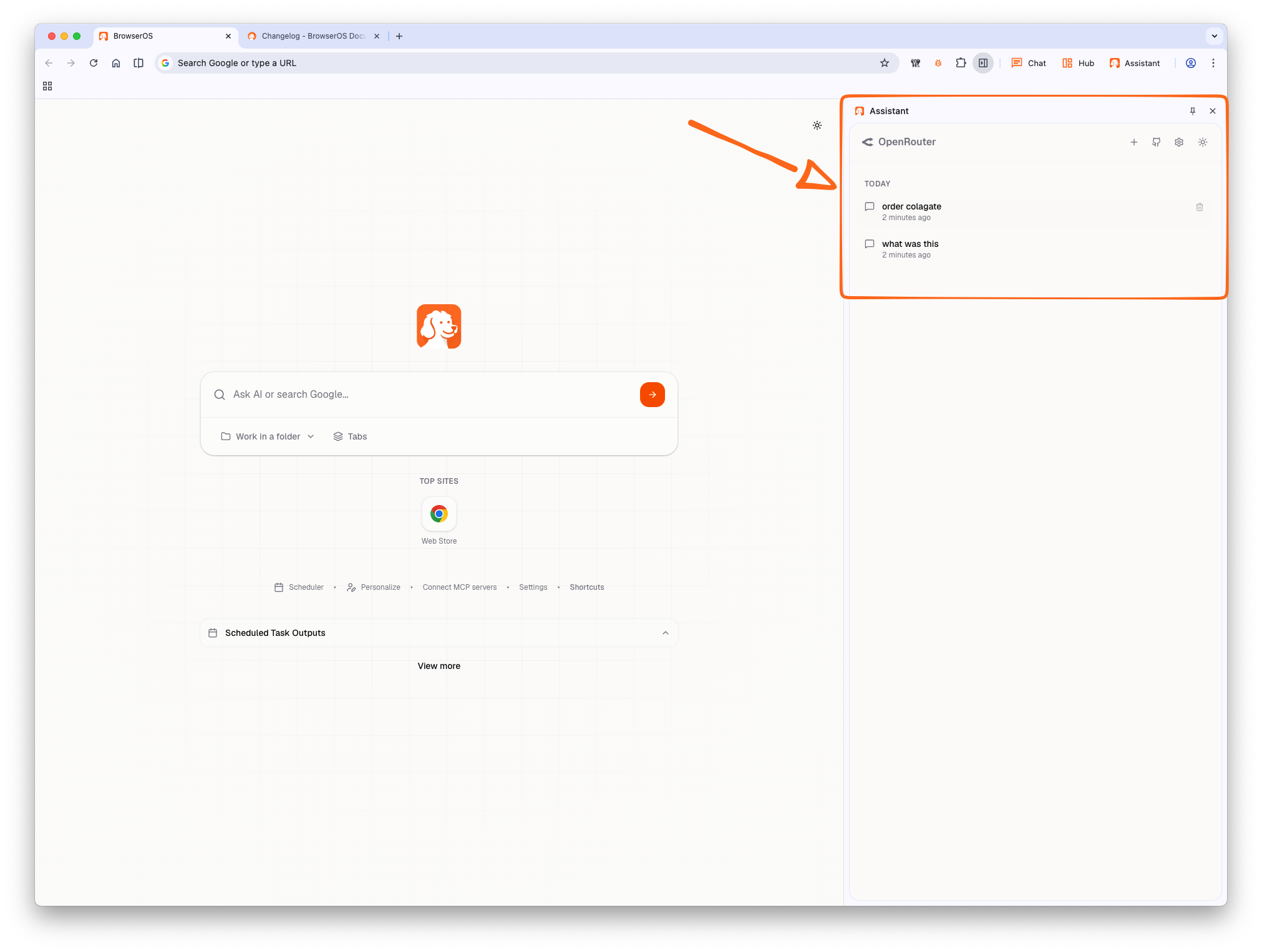 Agent history showing past conversations