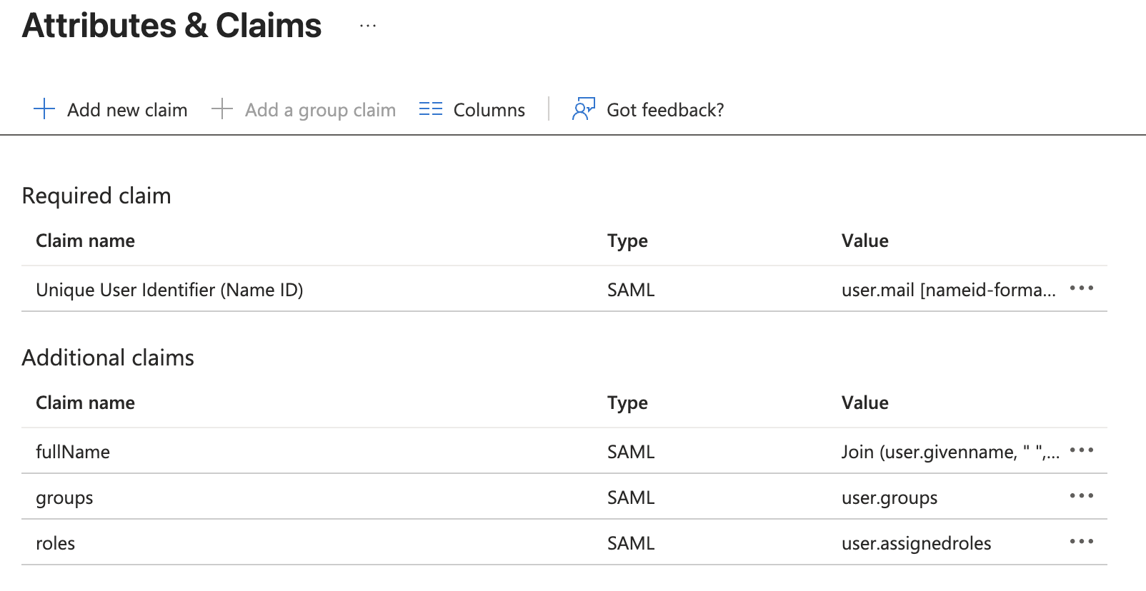 Finalized Attributes & Claims with group claim in Entra ID