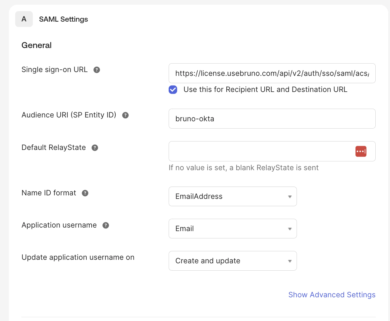 Configure Audience URI (SP Entity ID) in Okta