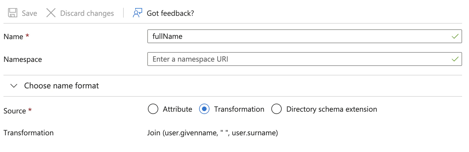 Configure fullName claim in Entra ID