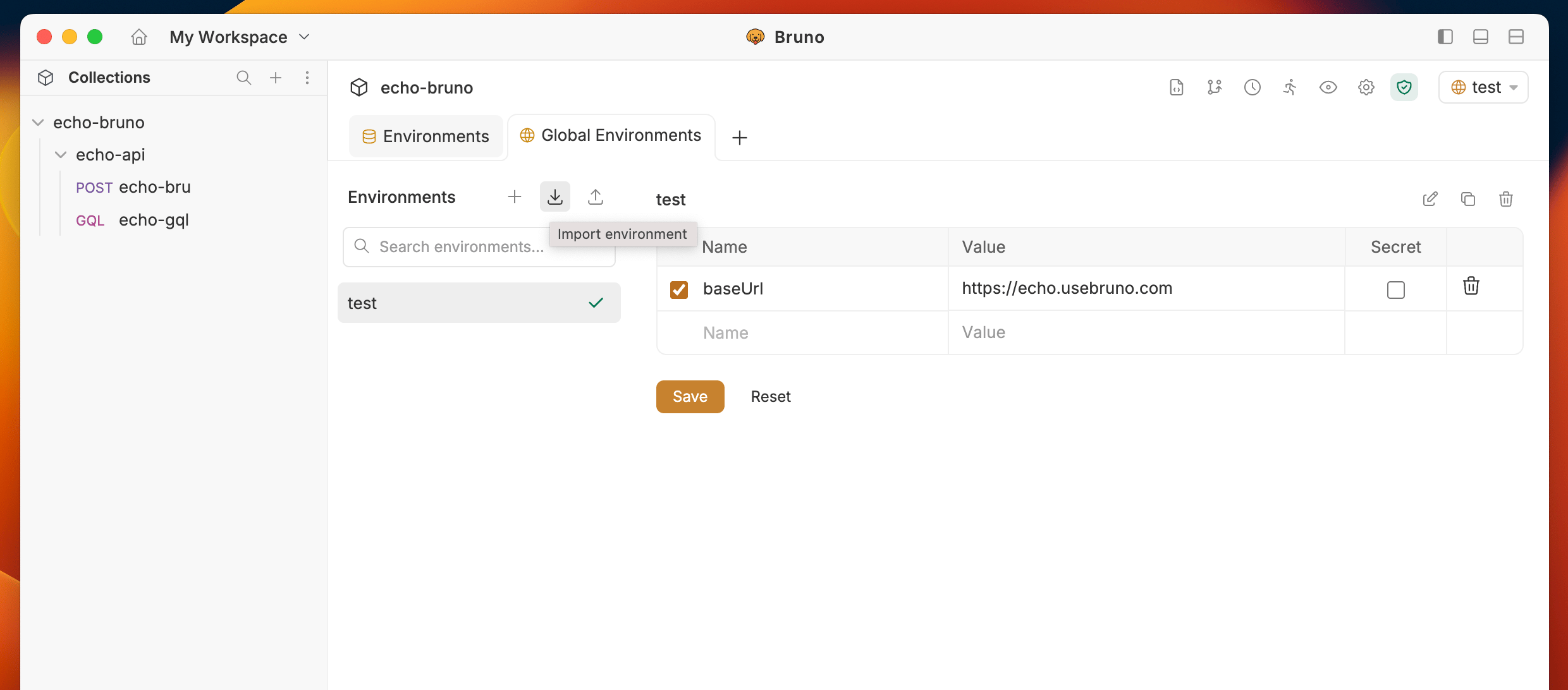 Export env