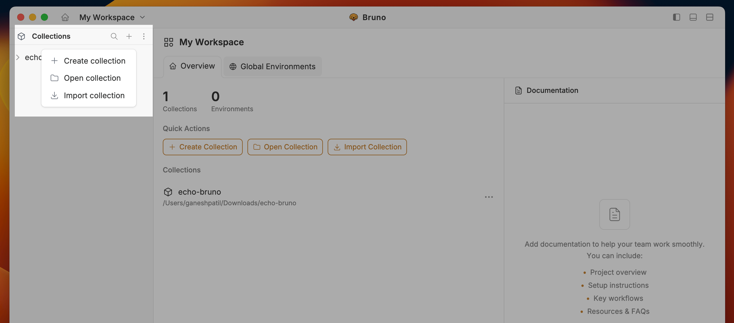 Import from options menu