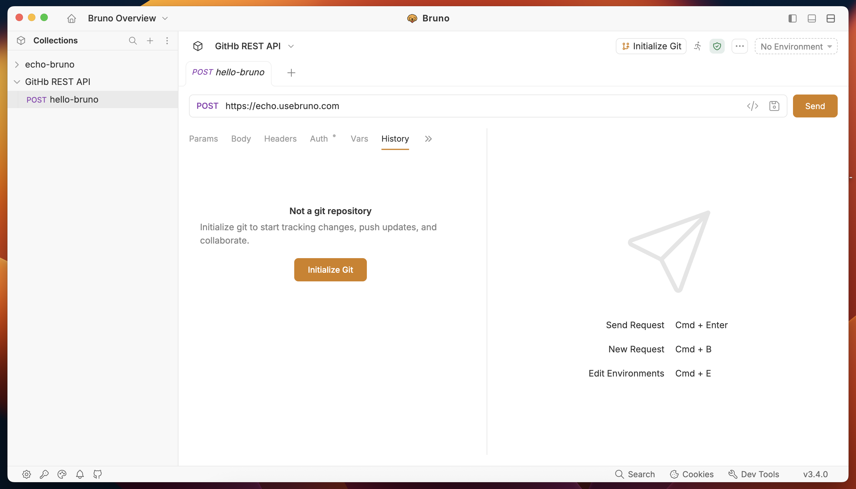 History tab — commit list