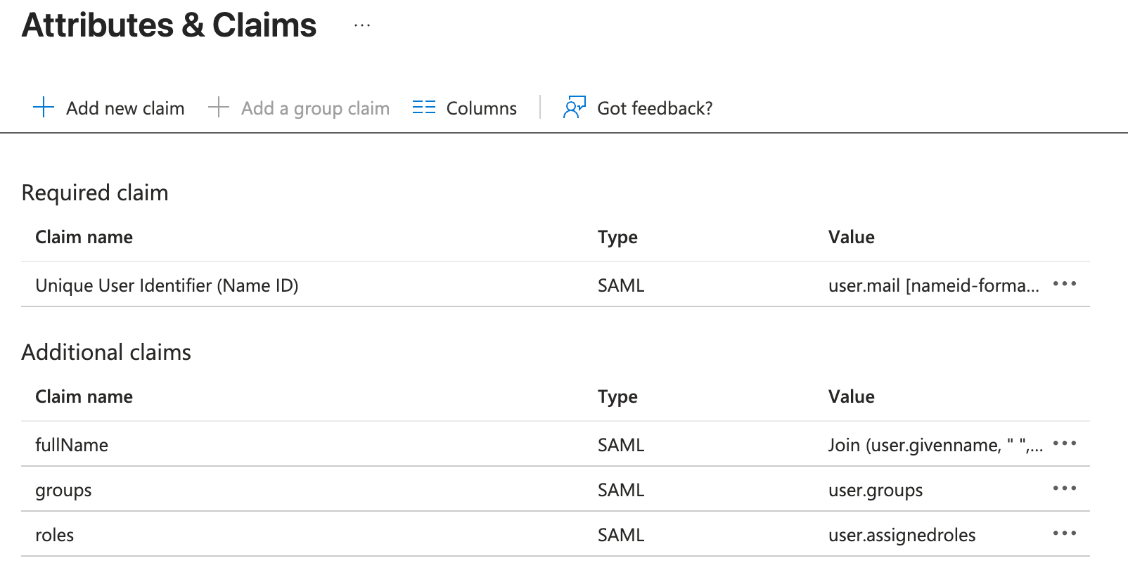 Finalized Attributes & Claims with group claim in Entra ID