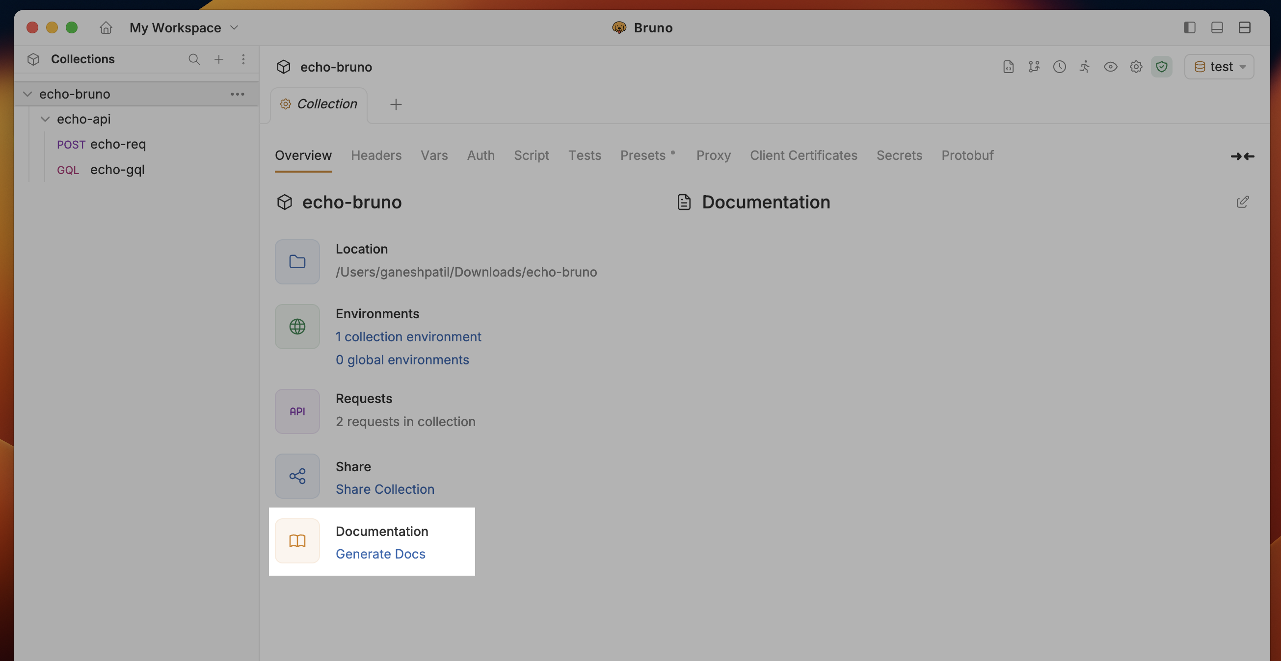 Click Generate Docs