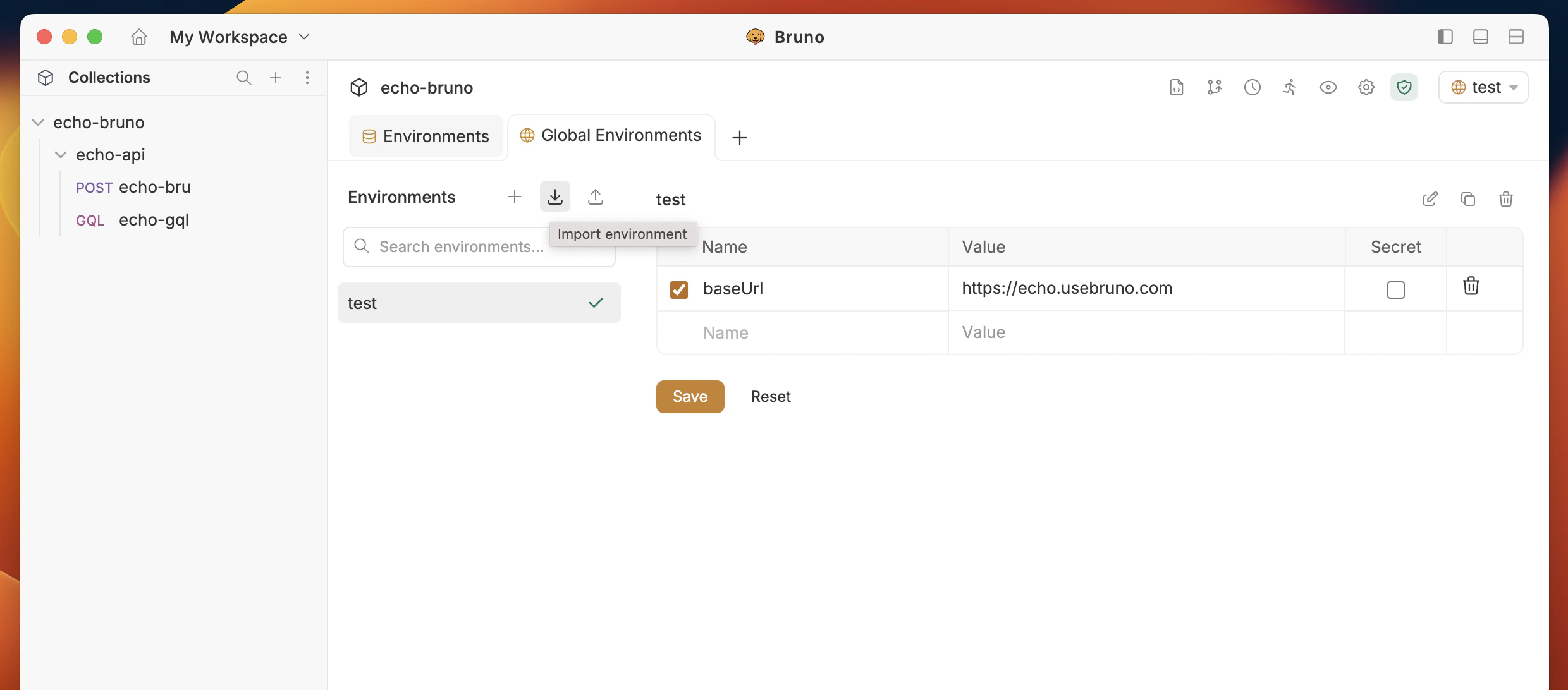 Export env