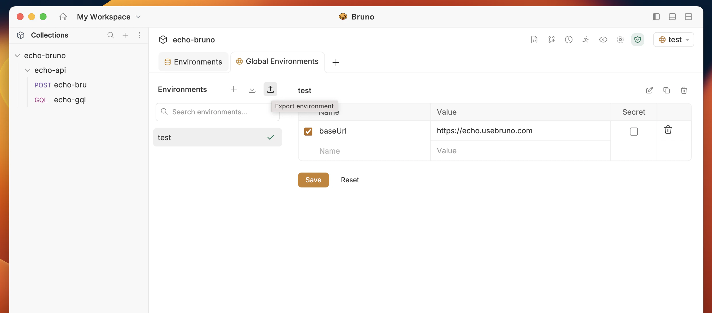Export env