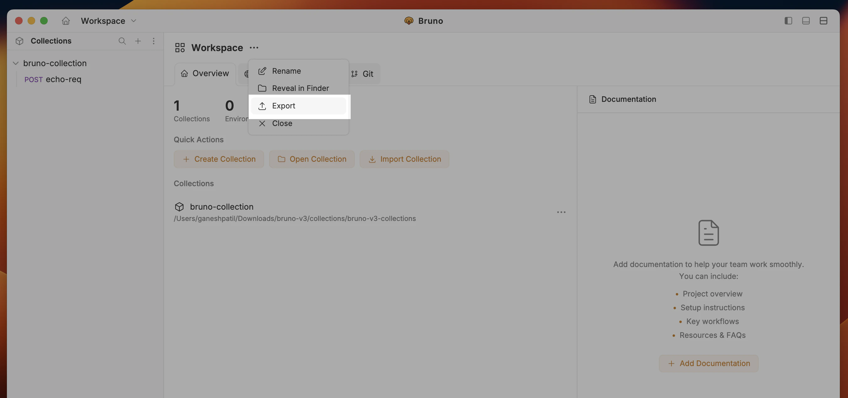 Export Workspace Option