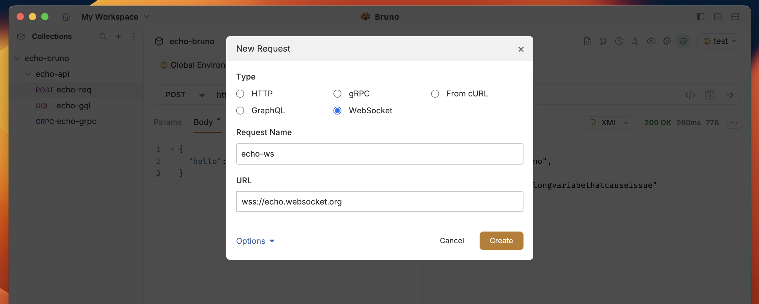Create WebSocket Request