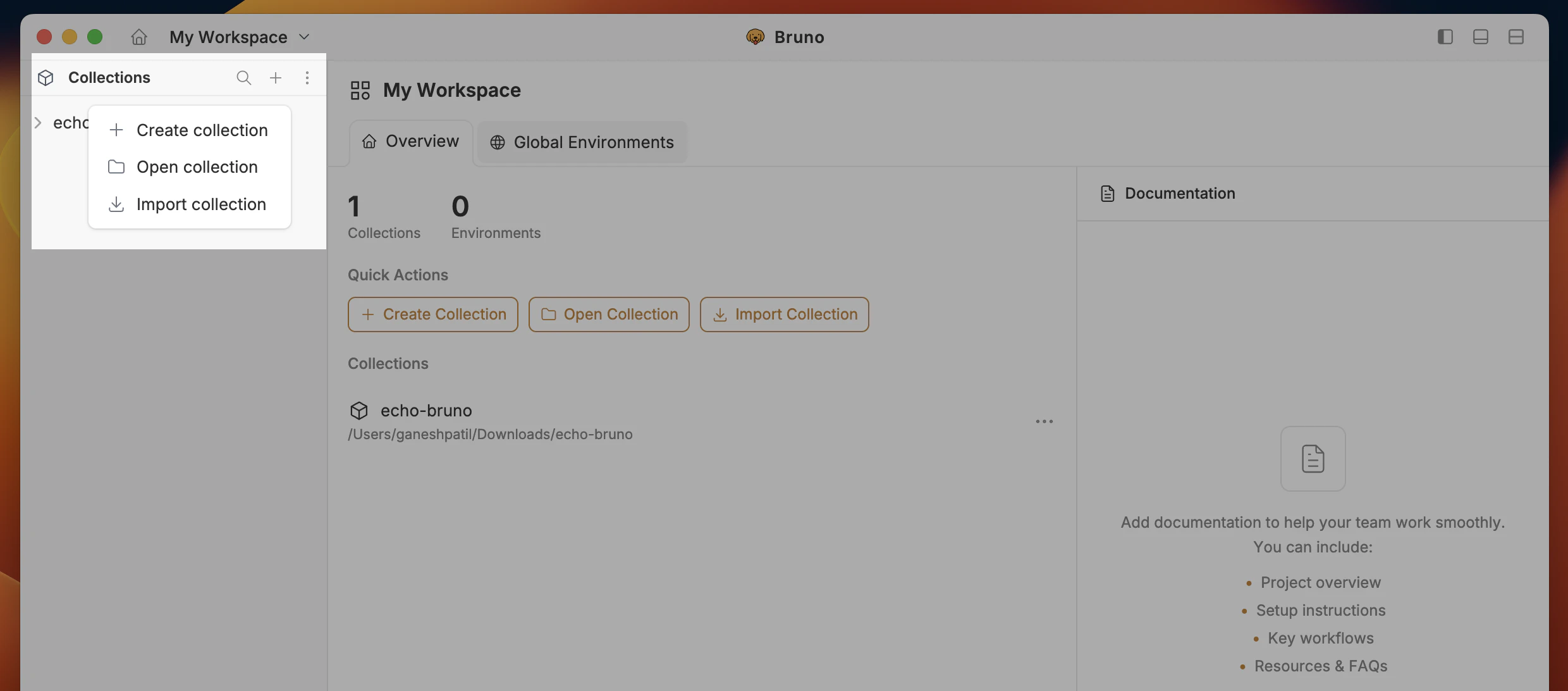 Import from options menu