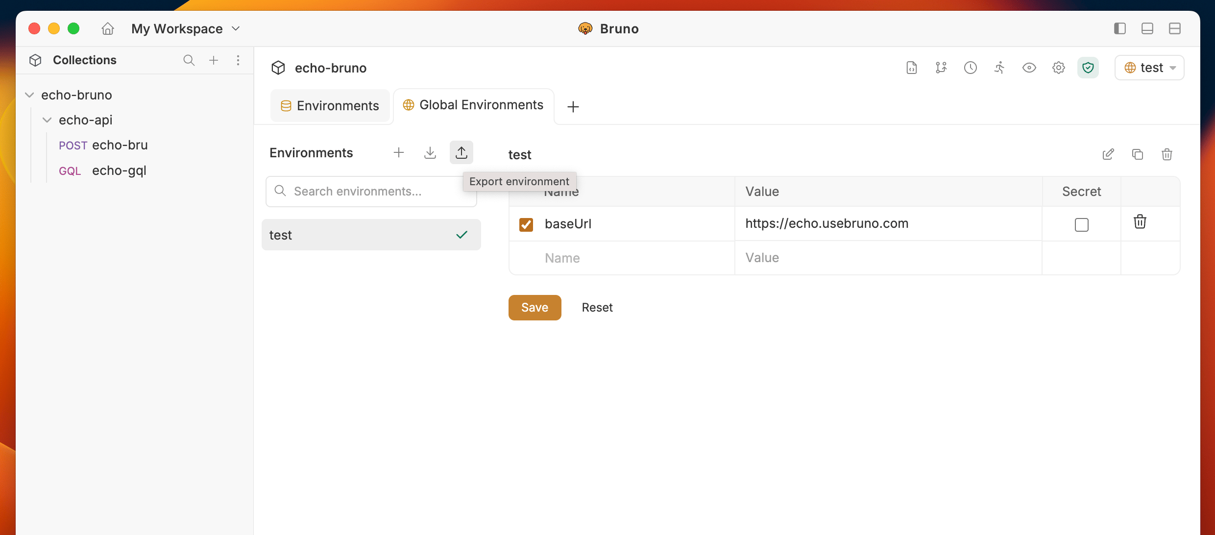Export env