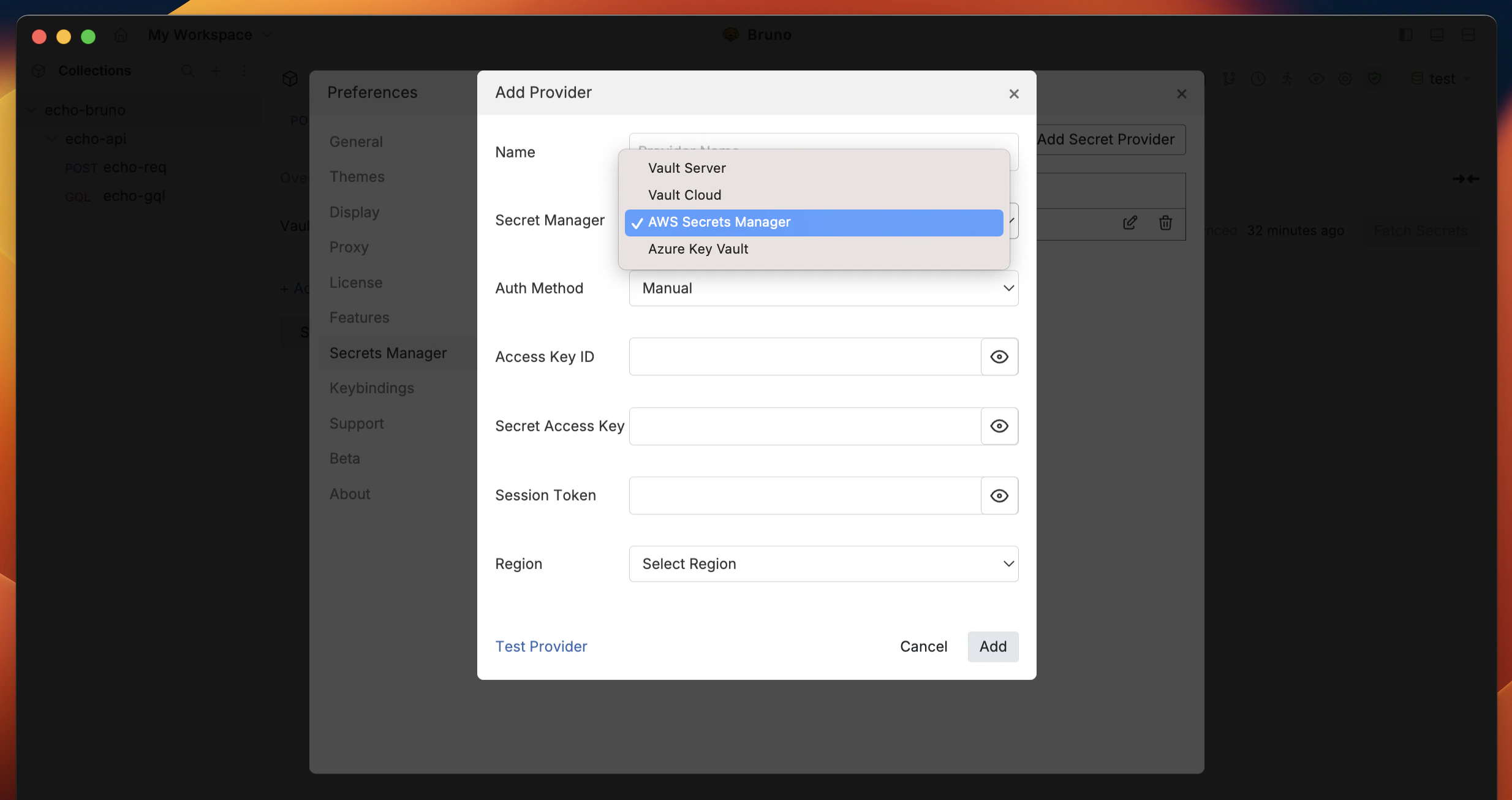 AWS Secret Manager Dialog