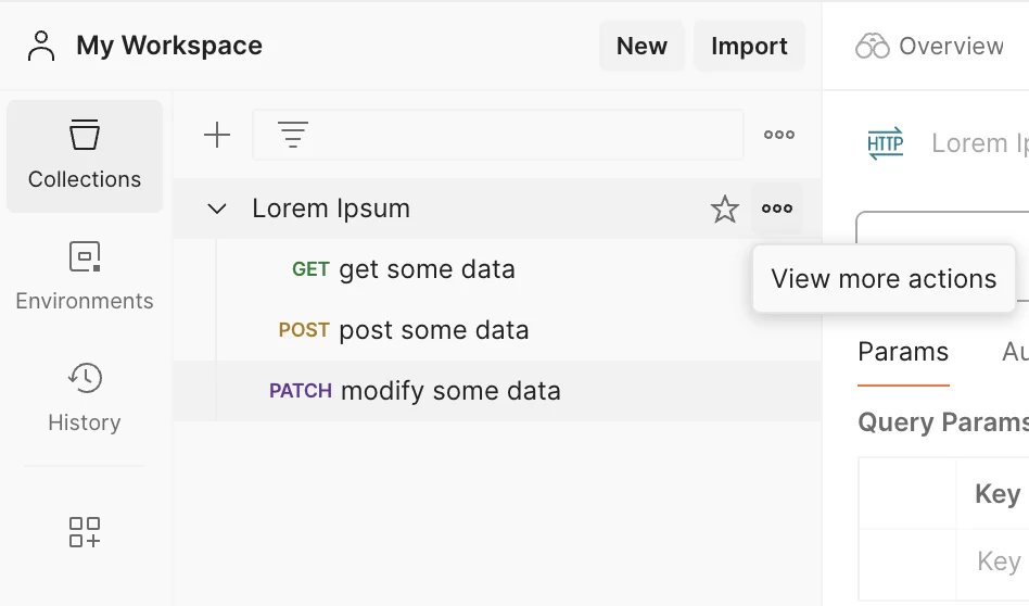 Open the collection's dropdown menu