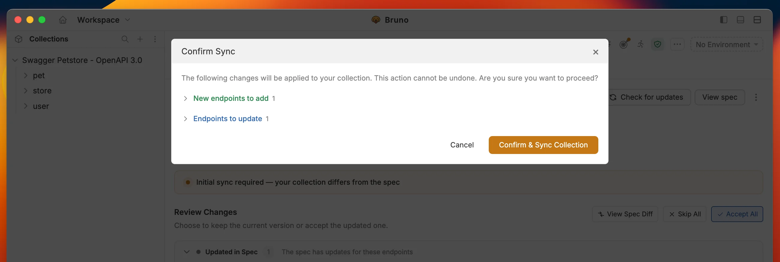 Confirm and sync collection