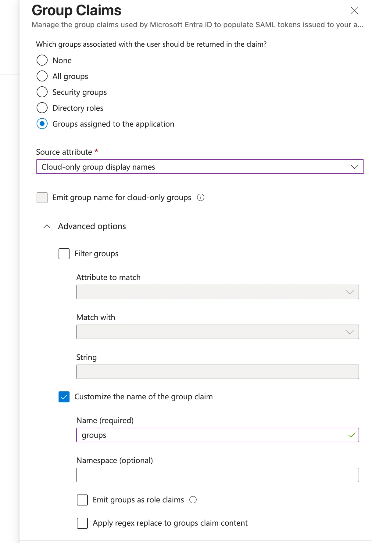 Configure group claim in Entra ID