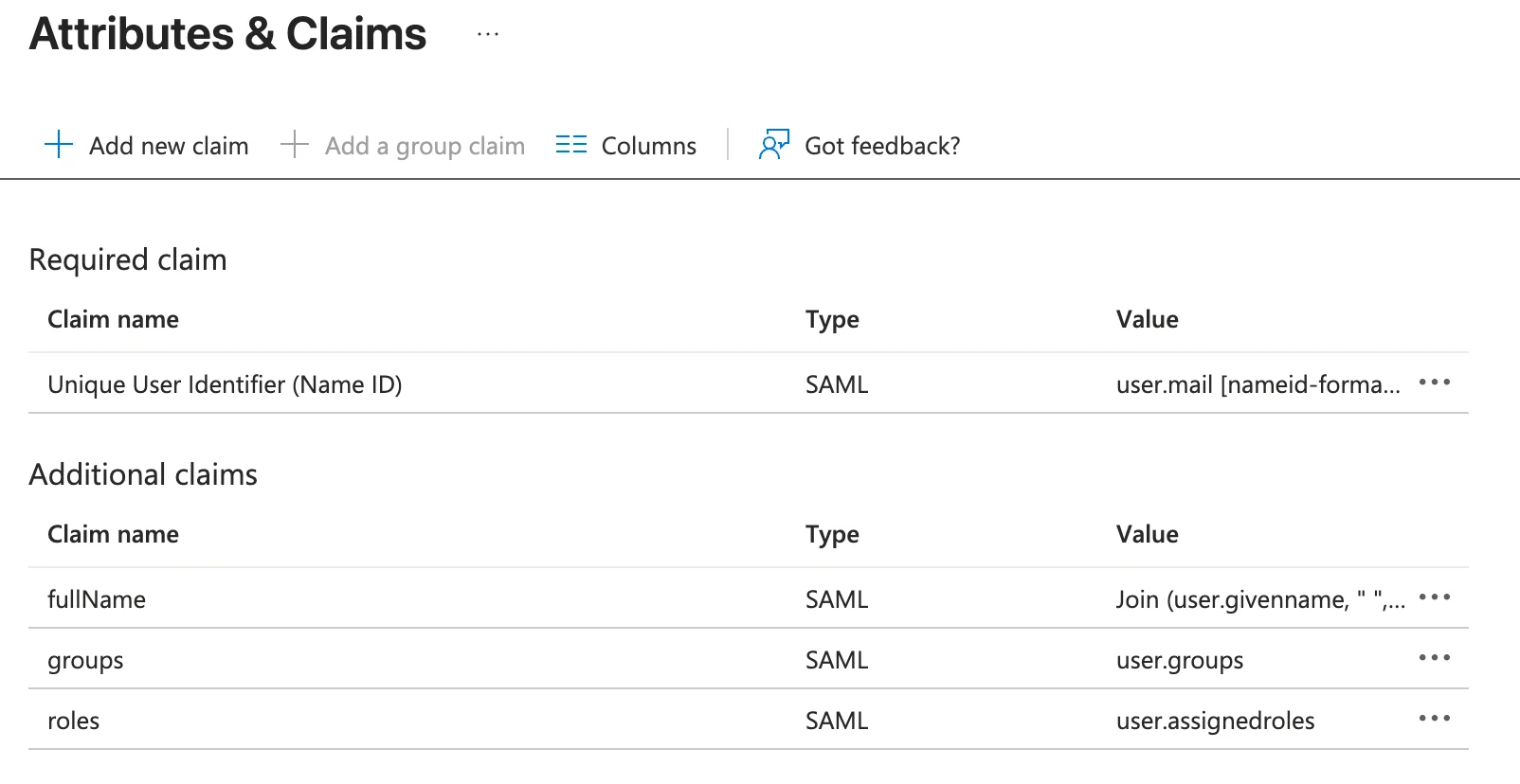 Finalized Attributes & Claims with group claim in Entra ID