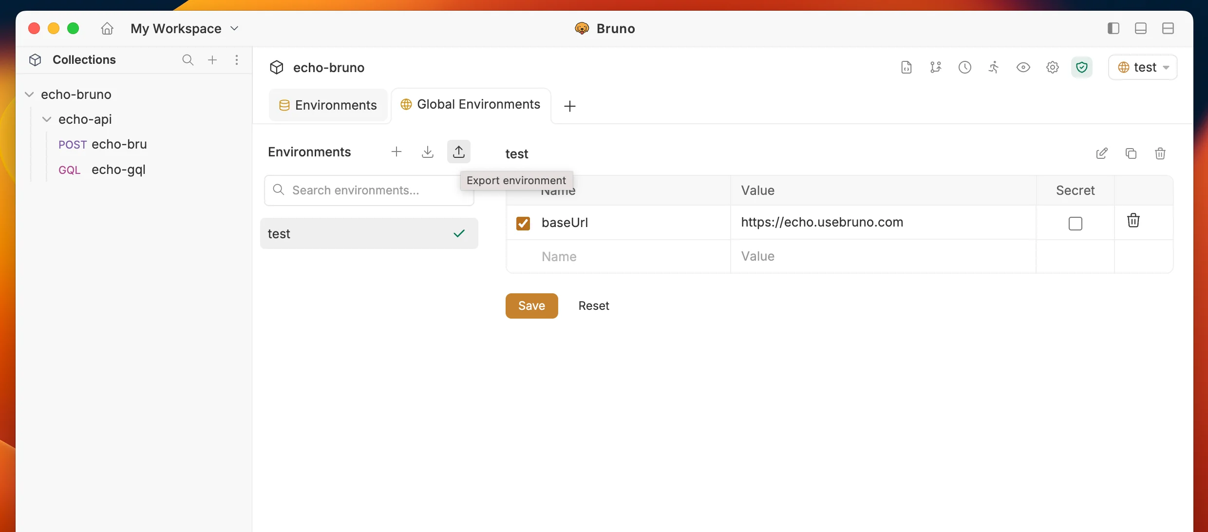 Export env