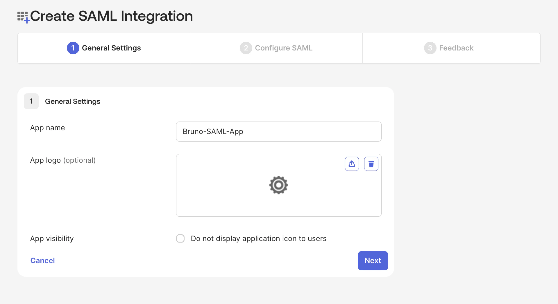 Configure general settings for Bruno SAML app in Okta