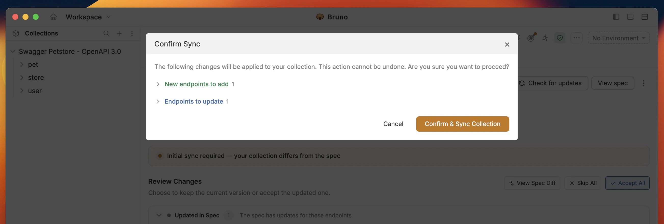 Confirm and sync collection