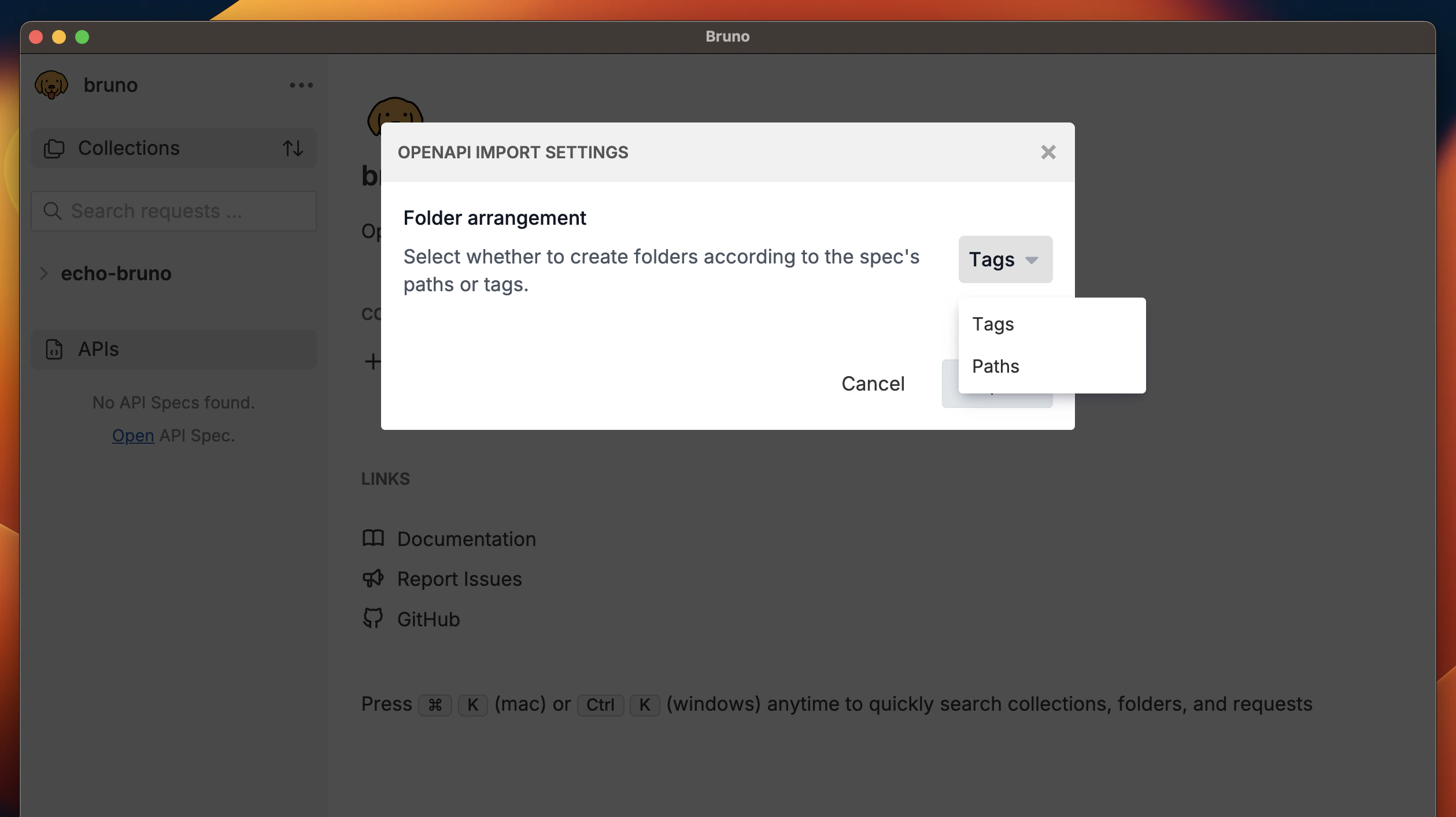 OpenAPI Import Dialog