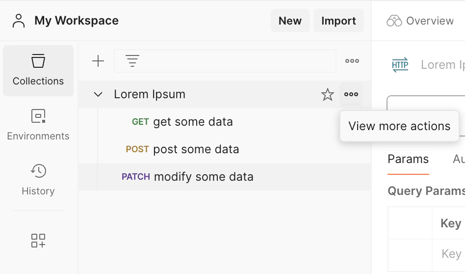 Open the collection's dropdown menu