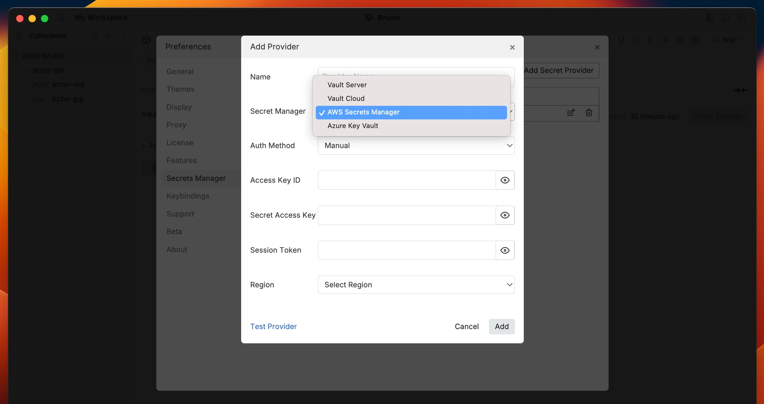 AWS Secret Manager Dialog