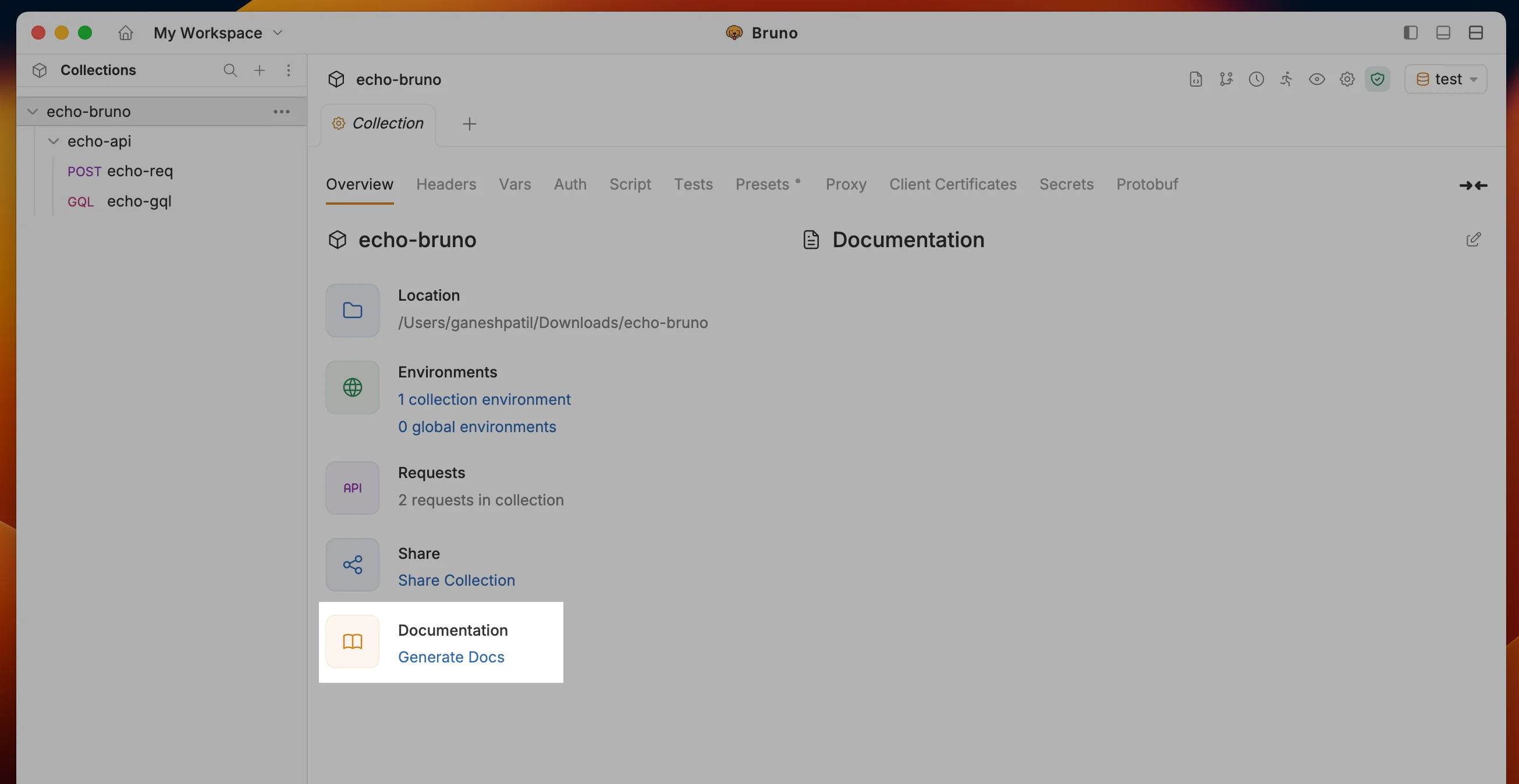Click Generate Docs
