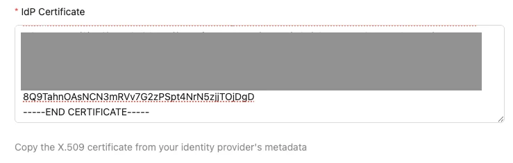 Paste SAML certificate into Bruno SSO settings