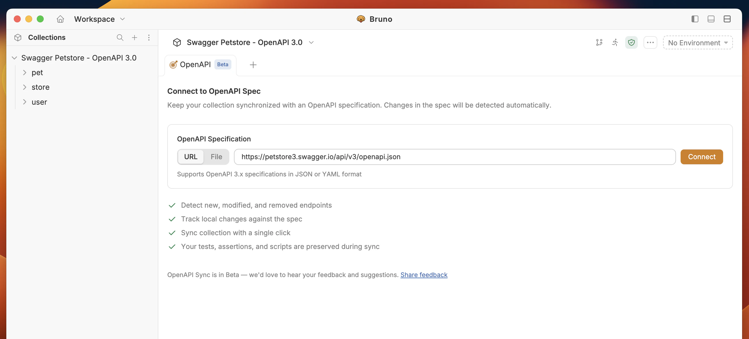 Enter URL or upload file and connect