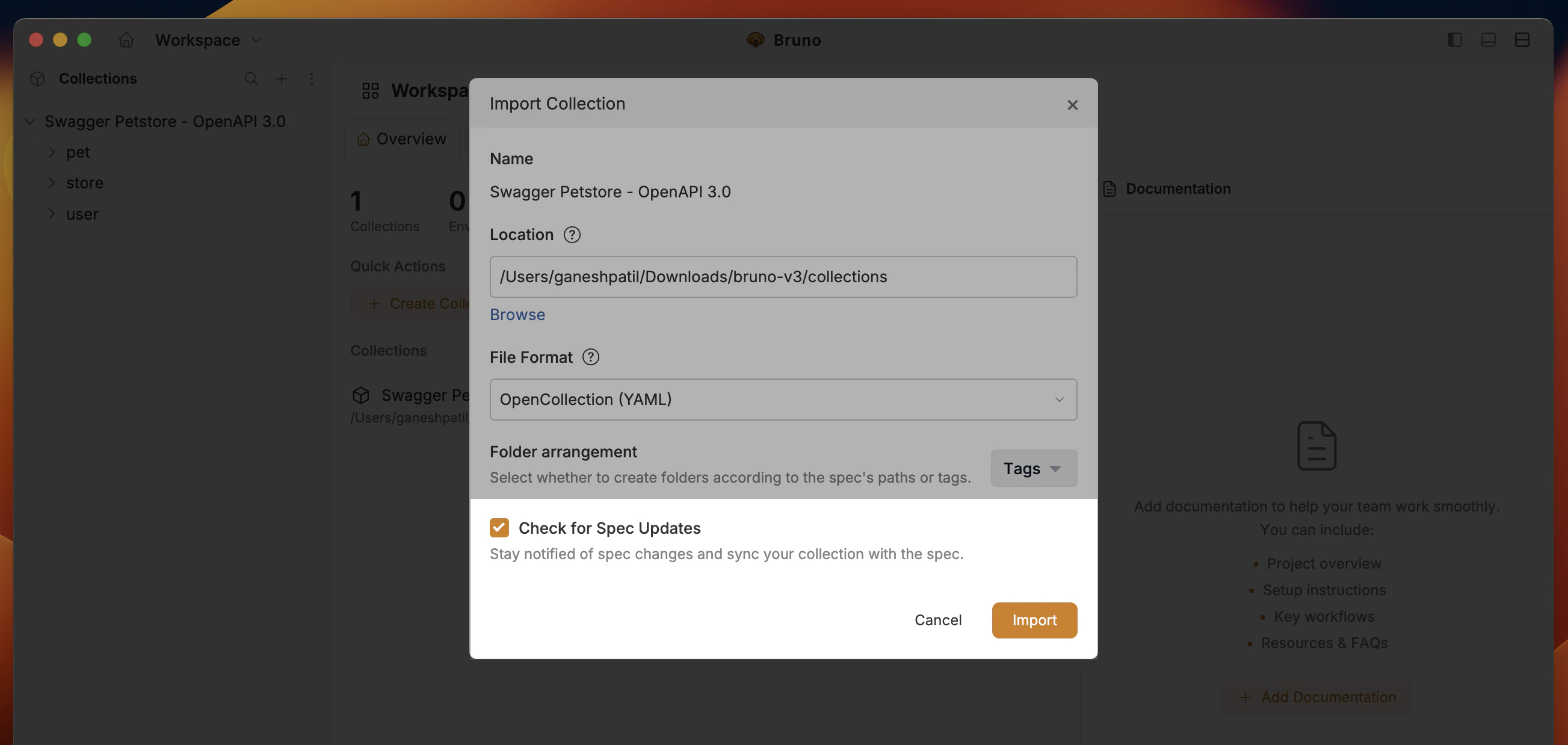 Enable Check for Spec Updates on import
