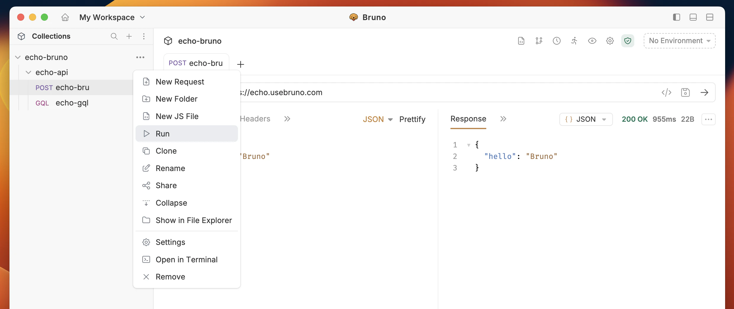 Click Run from collection menu