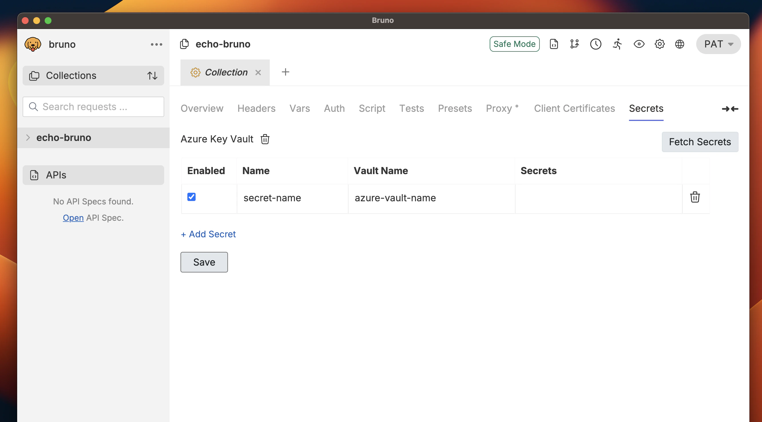 Azure Key Vault Dialog Box