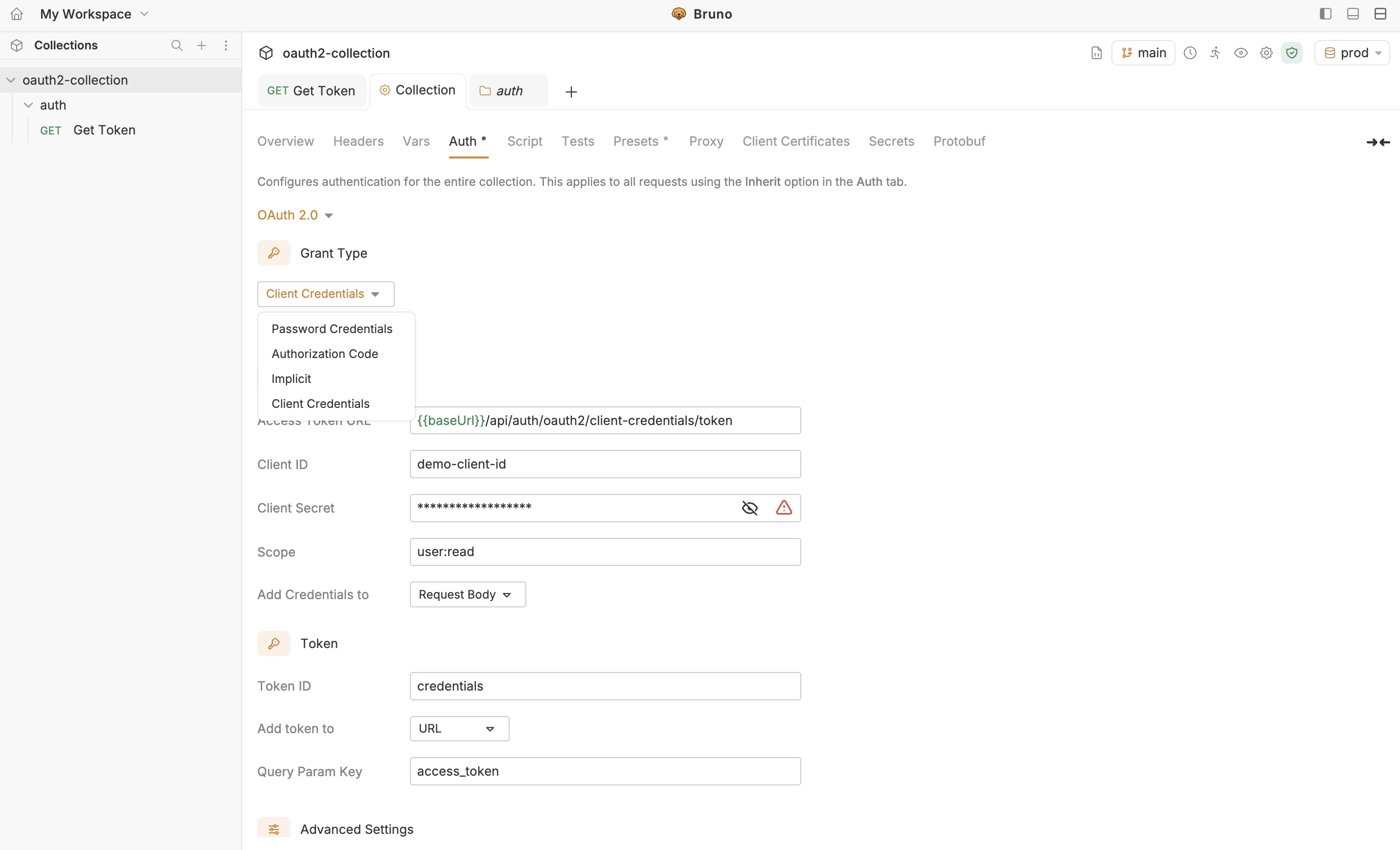 Select OAuth Grant Type